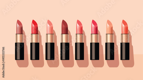 Various Lipstick Shades on Neutral Background Close-up Vector Illustration