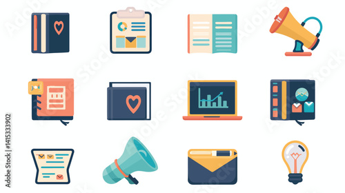 Professional E-Learning and Business Icons Vector Illustration