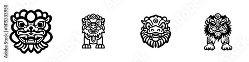 Vector illustration of traditional guardian lion statues representing protection and strength