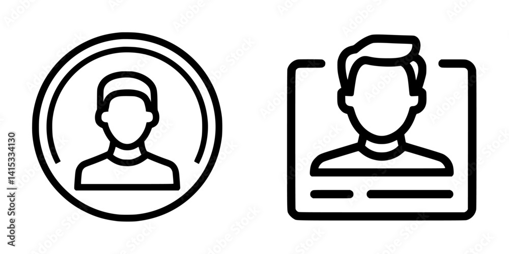 Vector illustration icons showing a user profile silhouette and an identification card design, suitable for digital profiles or apps Vector illustration icons showing a user profile silhouette and an identification card design, suitable for digital profiles or apps