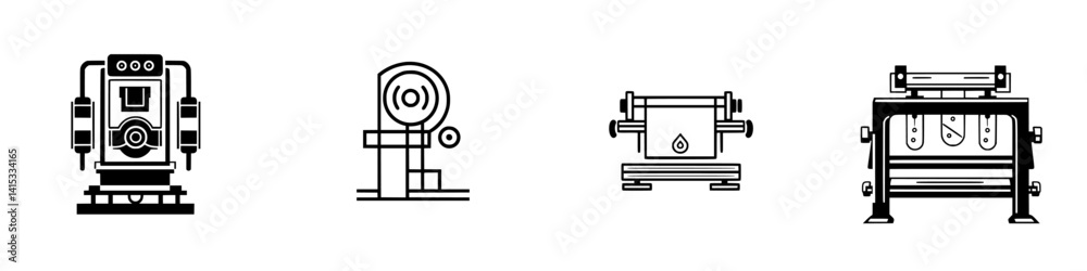 Vector illustration icons of industrial machines for manufacturing and production processes Vector illustration icons of industrial machines for manufacturing and production processes