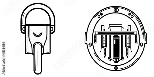 Vector illustration of a padlock and a keyhole with detailed components for security design