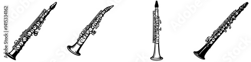 Vector illustration of musical instruments highlighting various designs of woodwind instruments in a simple style