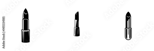 Vector illustration of three lipstick icons in various sizes for beauty and cosmetics themes