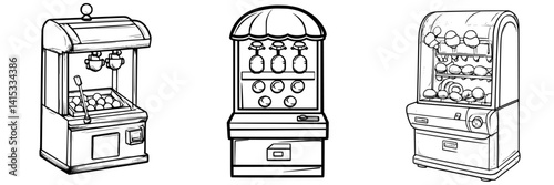 Vector illustration of three traditional arcade claw machines commonly found in amusement centers and game rooms