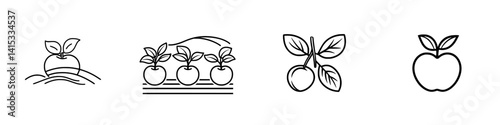Vector illustration of apple farming elements with different designs showing growth and harvest stages