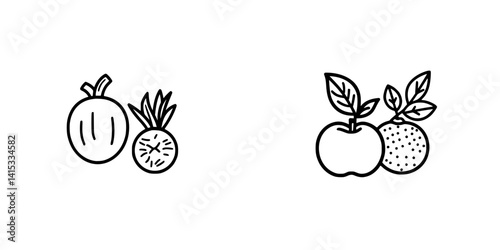 Vector illustration of assorted fruits including pineapple, apple, and orange icons on a clean background
