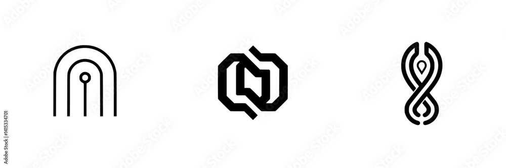 Vector illustration icons featuring abstract shapes signifying connection and continuity in design for creative projects Vector illustration icons featuring abstract shapes signifying connection and continuity in design for creative projects