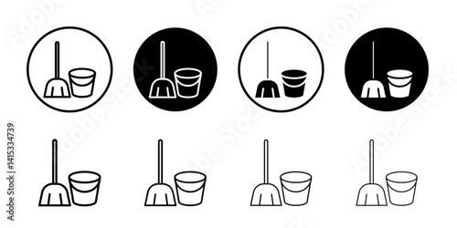 besom with stick and pail icon Black and white outline vector