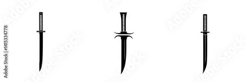 Vector illustration of three different styles of swords showcasing their unique designs and shapes for various uses in creative projects