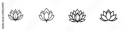 Elegant vector illustration icons of various lotus flower designs showcasing simplicity and beauty for graphic projects