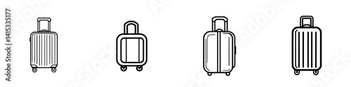 Vector illustration icons of various suitcase designs suitable for travel and luggage displays in digital graphics