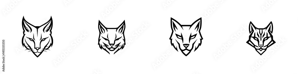 Obraz premium Vector illustration icons of different wild cat heads showcasing unique facial features and expressions