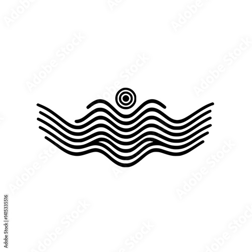 Vector illustration of a swimmer enjoying a calm water environment with rhythmic waves during a sunny day