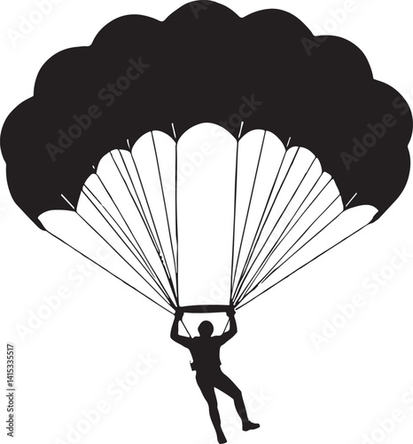 Silhouettes of parachuting and paragliding in the sky with a sense of adventure and flight