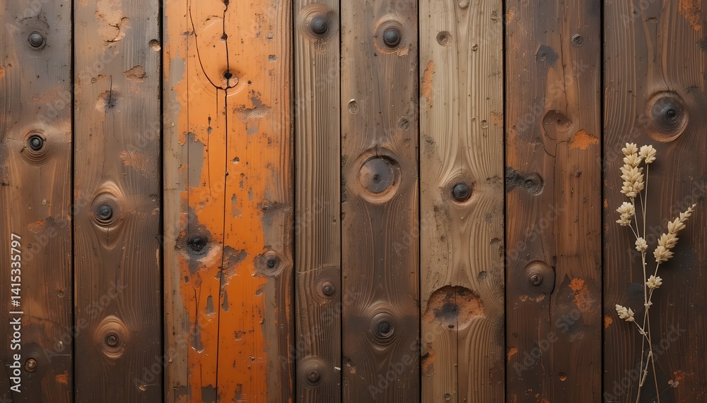 Fototapeta premium Rustic Wooden Texture Background Faded Orange, Brown, and Wheat Tones