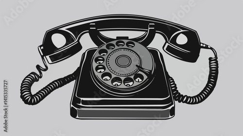 Vintage Black Rotary Phone Vector Illustration for Communications and Technology Concepts