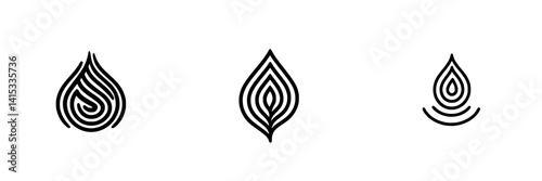 Elegant vector icon set showcasing stylized water drop designs with intricate line patterns on a clean white background