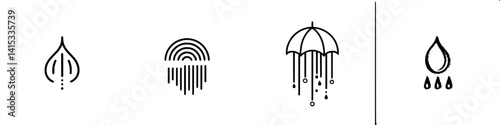 Vector illustration icons depicting natural elements and weather phenomena for graphic design and digital projects