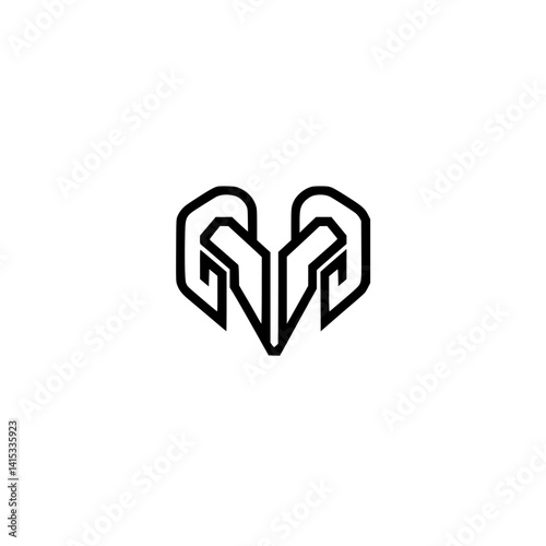 Vector illustration icon featuring a stylized heart and ram horns design in monochrome color scheme