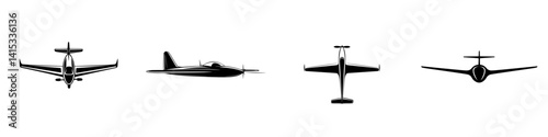 Vector illustration of four aircraft designs showcasing different perspectives and styles for aviation enthusiasts