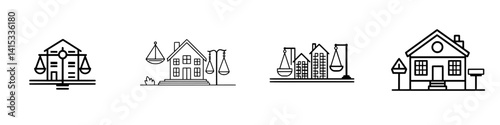 Obraz na płótnie Vector illustration of legal icons representing property law and real estate concepts in a minimalist style w salonie