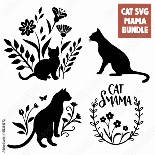 cat svg, cat floral svg, car lover svg, animal svg bundle, domestic pet svg, cat mom svg, cat bundle svg, cat mama svg, cat printable svg, flower svg, plant svg, floral svg, silhouette cat, cat, anima