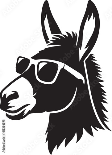 donkey head clipart silhouette, Donkey head illustration, donkey head with sunglass silhouette vector