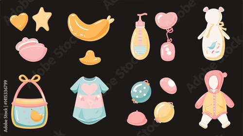 Elegant Maternity Icons on Black Background Vector Illustration