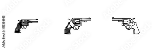 Vector illustration icons of three distinct revolvers with varying designs and styles for digital use