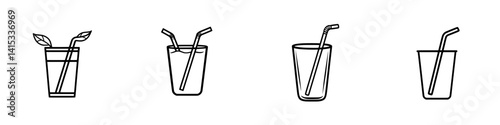 Vector illustration of various drink icons depicting refreshing beverages with straws and garnishes in a simple design