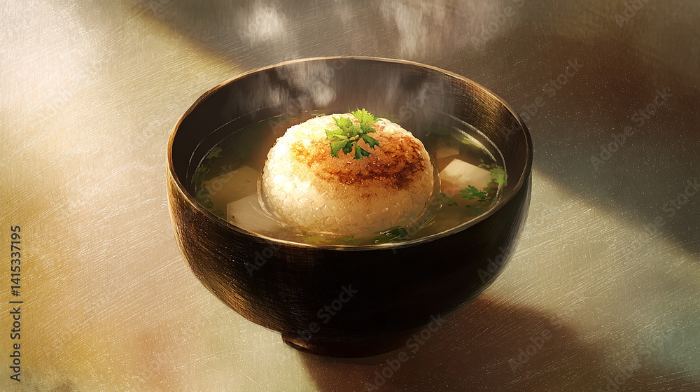 Grilled rice ball in miso soup softening edge warm s