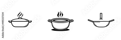 Cooking pot vector illustration icons showcasing different designs for culinary activities and kitchen use