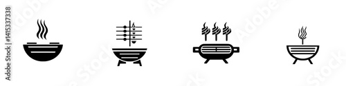 Vector illustration icons representing various grilling techniques and styles for outdoor cooking enthusiasts