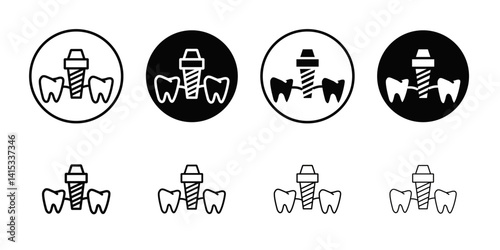 Dental implants icon Black and white outline vector