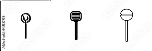 Vector illustration of cooking utensils including a spoon, spatula, and lollipop icon in a simple and clean design