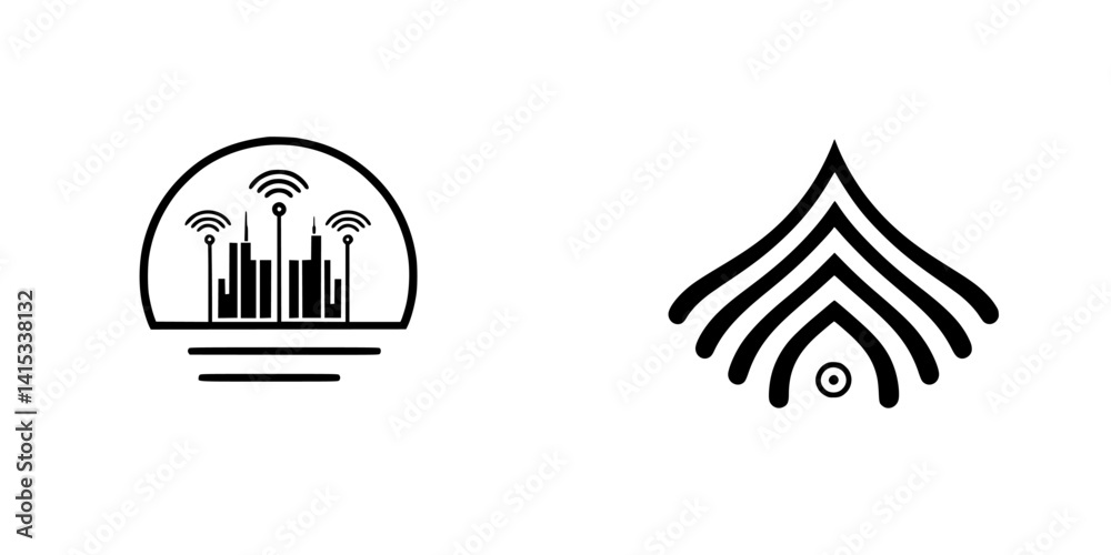 Vector illustration of wireless technology and connectivity symbols in a modern design