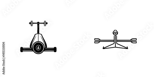 Vector illustration of fitness equipment with rowing machine and resistance training tool designed for workout enthusiasts