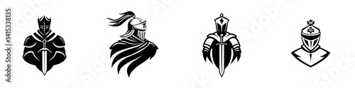 Various stylized knight icons representing different medieval warrior roles in a simplistic vector format