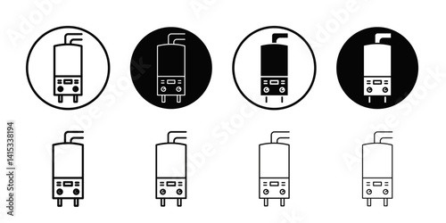 Electric heating boiler icon Black and white outline vector