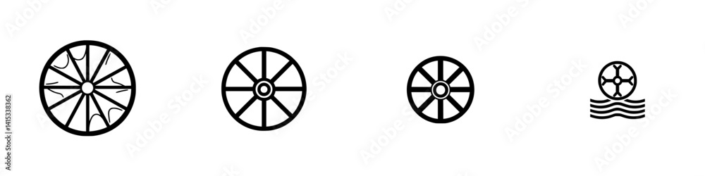 Various designs of a steering wheel icon depicting different styles and sizes for nautical or maritime themes in a vector illustration format Various designs of a steering wheel icon depicting different styles and sizes for nautical or maritime themes in a vector illustration format