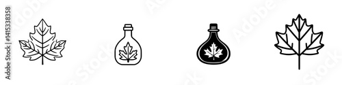 Vector illustration of maple leaf designs featuring differing styles and bottle shapes for creative projects and branding needs