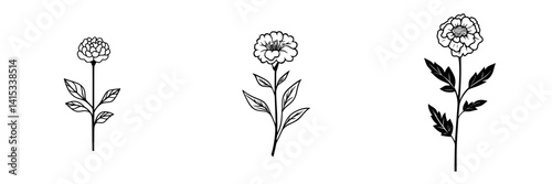 Vector illustration icon of three distinct flowers with stems and leaves in a minimalist style