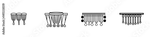 Vector illustration of various musical instruments designed for educational purposes, showcasing different shapes and styles of percussion