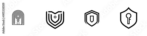 Vector illustration icons of security shields and lock symbols representing protection and safety