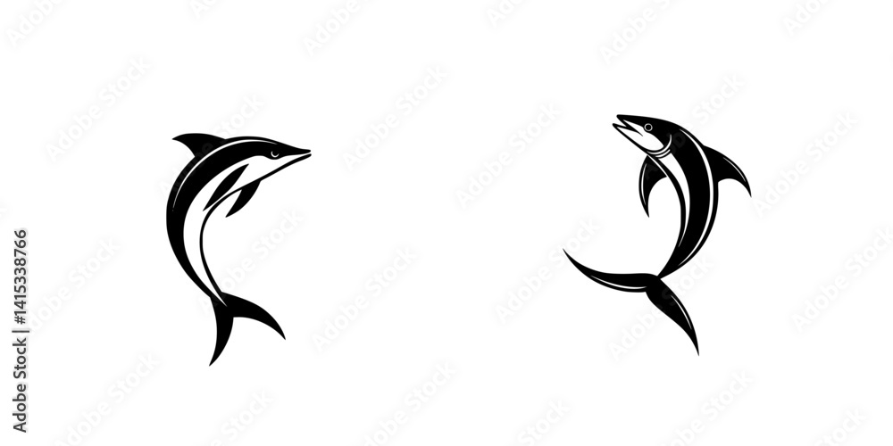 Vector illustration of two playful dolphins swimming together in a minimalist style suitable for various design applications Vector illustration of two playful dolphins swimming together in a minimalist style suitable for various design applications