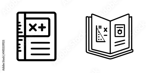 Vector illustration icons depicting a notebook and an open textbook for educational purposes