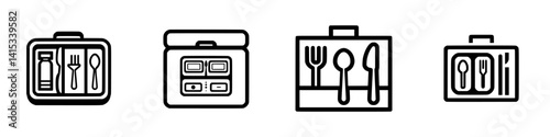 Illustration of various lunchbox designs showcasing utensils and containers for transporting meals