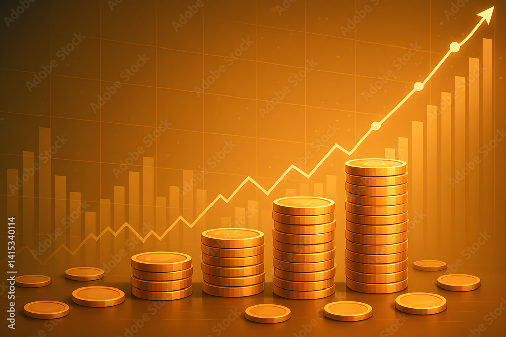 Growing financial success with coin stacks.