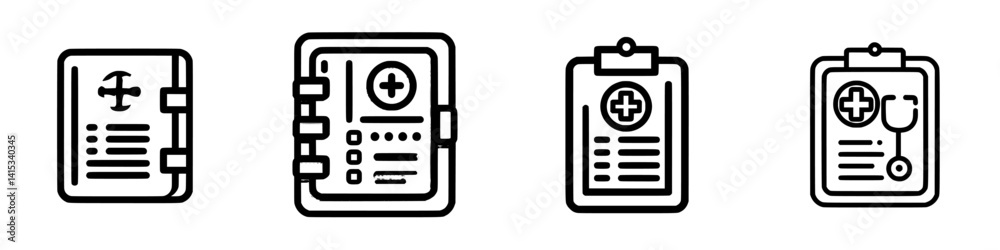 Vector illustration icons representing medical records, charts, and notes in a healthcare context Vector illustration icons representing medical records, charts, and notes in a healthcare context